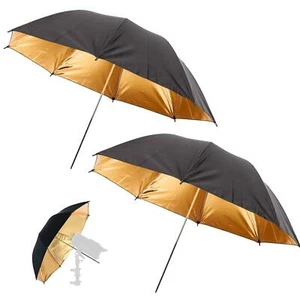 Studio Umbrella 33" x2 Gold Reflective Flash Photo Soft Light Photography UK - Picture 1 of 8