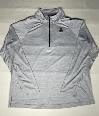 Pulôver masculino REEBOK 1/4 com zíper gola simulada manga longa camisa, cinza, tamanho: 2XL - Imagem 1 de 4