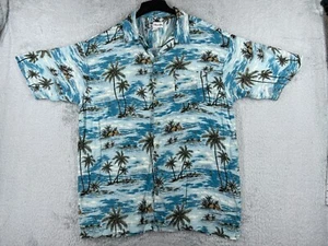 Island Blue Shirt Men 3XL XXXL Tall Ocean Island Palm Print 100% Rayon Hawaiian - Picture 1 of 14