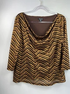George Cowl Neck Shirt Blouse Stretch Womens S XXL Sz 20 Brown Stripes Lined - Picture 1 of 9