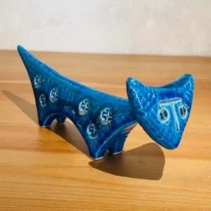 FLAVIA Bitossi Rimini Blu Cat Figurine by Aldo Londi Italy Ceramic Vintage 9.4" - Picture 1 of 8