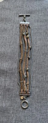 Pulsera LUCKY BRAND Cuero Marrón Capa Palanca Metales Dos Tonos Foto 1 de 4