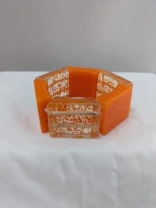 Vintage Mid Century Chunky Stretch Bangle Bracelet Orange Confetti Geometric - Bild 1 von 4