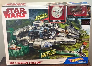 Hot Wheels Star Wars Millennium Falcon Track Set Chewbacca Character Cars New - Picture 1 of 4