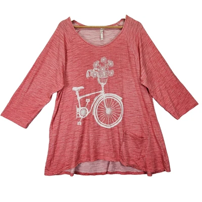 Lulu B Casual Boho Graphic Print 3/4 Sleeve Tunic Top Womens Sz xl Orange Cotton - Image 1 of 4