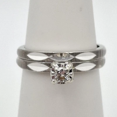 Conjunto de anel de casamento vintage de ouro branco 14K redondo diamante natural (CP4008532) - Imagem 1 de 4