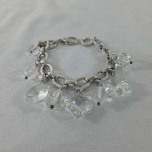 VTG Swarovski Swan Stamp Crystal Heart Snowflake 8" Silver Tone Charm Bracelet - Picture 1 of 13