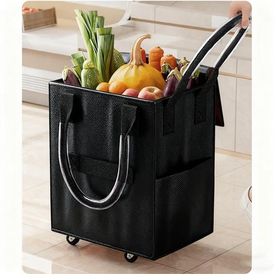 Bolso de Mano con Ruedas 60L Reutilizable Plegable Carrito de Compras Almacenamiento Cierre con Cremallera Foto 1 de 4