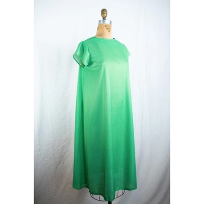 Винтажный 70-х лайм зеленый Swiss Dot трапеции качели платье, ретро Midi диско Groovy, S - Изображение 1 из 4