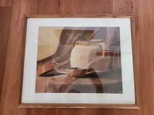 Antik Pastell Stillleben signiert Küchentöpfe Pfannen Gemälde C. W. Gilbert - Bild 1 von 7