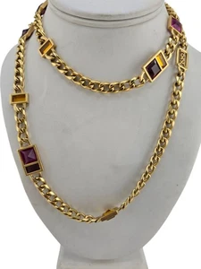 Vintage Yves Saint Laurent Halskette YSL 80er Mogulstil Glas & Kette (A9079) - Bild 1 von 7