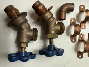 Lot of 2 Copper Garden Faucet Spigot Sink Water Tap & 11 Clamps-ALL NEW - Picture 1 of 2