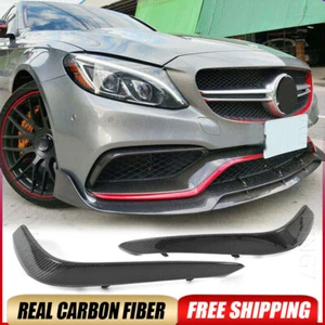 For Benz W205 C205 C63  15UP REAL CARBON Front Fog Lamp Cover Fins Splitters - Picture 1 of 13