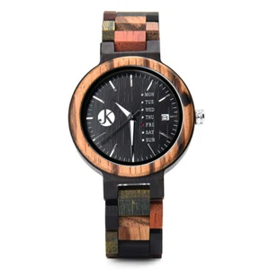 DAMEN HOLZ ARMBANDUHR *COLORFUL WEEK* GLIEDER ARMBAND QUARZ UHRWERK ANALOG NEU - Bild 1 von 6
