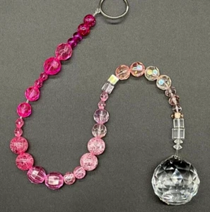 Perlen Sonnenfänger Ombre Hot Pink bis klar Kristall Prisma hängend Terrasse Dekor - Bild 1 von 10