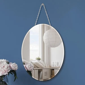 Oval Wall Mirror with Hanging Chain Frameless Decorative Beveled Vanity Bathroom - Picture 1 of 11