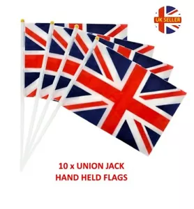 10 x UNION JACK FLAG HAND HELD WAVING FLAGS STREET GARDEN PARTY UNIONIST MARCH - Picture 1 of 1
