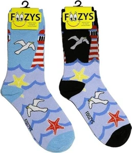 Lighthouse Seagull Bird Starfish Ocean Waves Fun Socks Foozys Women's 2 Pairs - Picture 1 of 5