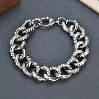 Brazalete de eslabones cubanos de sarga de sarga de plata esterlina 925 sólida para hombre de 8,2 pulgadas/64 g Foto 1 de 4