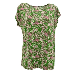 GERRY WEBER Damen kurzarm Shirt T-Shirt Top U-Boot grün pink floral 29697 - Picture 1 of 2