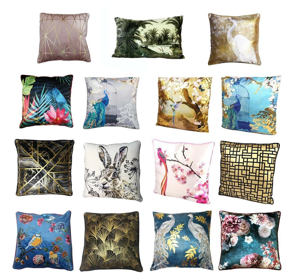 Velvet Satin Cushion Pillow Soft Case Cover Bird Floral Oriental Gold Black Blue - Image 1 of 1