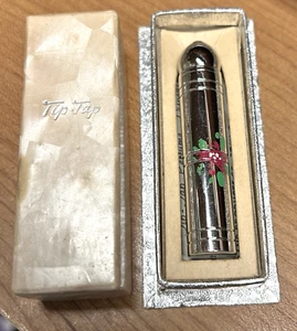 1950'S TIP TAP PERFUME DISPENSER, NEW in BOX, Chrome with Hand Painted Flower - Picture 1 of 2