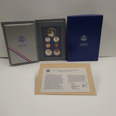1986 US Mint Prestige Set with Silver Statue of Liberty and Ellis Island coins Cover