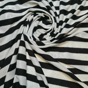 Viscosa Plateado/Negro Jersey Material Rayas Vestido Tela Artesanal 58" Por Metro - Imagen 1 de 3