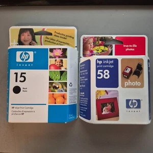 Cartucho de tinta sellado de inyección de tinta HP15 y tinta HP Inkjet 58 NOS OBSOLETO CADUCADO 2003 2005 - Imagen 1 de 5