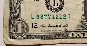 $1 Dollar Bill 2009 Circulated Doubles Repeat Serial Number L 88 77 12 12 T - Picture 1 of 3