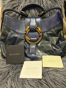 BVLGARI Blue Chandra Patent Leather Shoulder - Picture 1 of 16