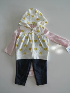 Conjunto de 3 piezas corazones Carters bebé niña 9 meses nuevo con etiquetas - Imagen 1 de 4