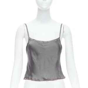 PRADA Vintage 100% silk grey clear long bead embellished camisole top IT38 XS - Picture 1 of 9