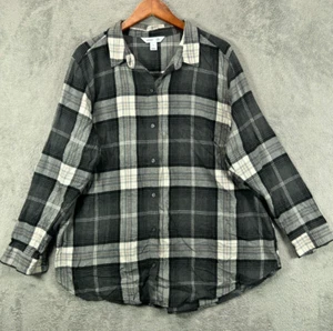 Old Navy Damen Plus 2X Flanellhemd grau kariert Knopfleiste Langarm Oberteil - Bild 1 von 11