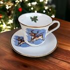 Vintage Christmas China Reindeer Teacup & Saucer by Viletta Holiday Dining Table