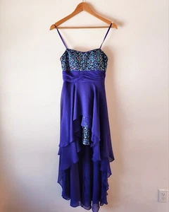 Sz 5/6 Hailey Logan By Adrianna Papell High-Low Sequin Blue Sequin Prom Dress - Picture 1 of 12