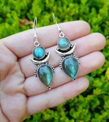 Labradorite Gemstone 925 Sterling Silver Christmas Gift Handmade Earring S-39 - Image 1 of 4