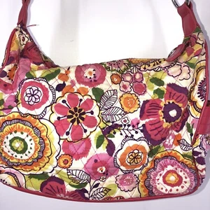 Vera Bradley Clementine Pink Purple Floral Cotton Shoulder Bag 2 Bottle Pockets - Picture 1 of 12