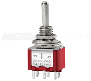 DPDT Momentary Mini Toggle Switch (ON)-OFF-(ON) 6-Pin Solder Lug 6A/125VAC - Picture 1 of 5