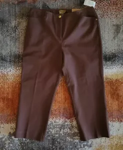 NWT PECK & PECK Weekend Brown Cotton Spandex Stretch Crop Pants Size 14 - Picture 1 of 6