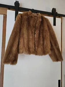 OTEX MELBOURNE Caramal Brown Soft Vintage Faux Fur Jacket Coat Size 12 B20 - Picture 1 of 6