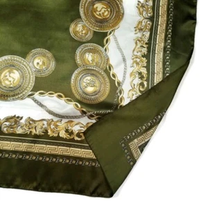 Schal quadratisch Vintage olivgrün Goldmünzen 41" Halstuch Tuch Überwurf Schals 1990er - Bild 1 von 3