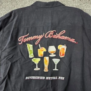 Tommy Bahama "Diversified Mutual Fun" 100% Silk Shirt Men's XL Black Embroidered - Picture 1 of 7
