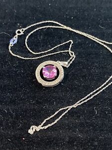 White Gold 10kt Necklace with Pink Topaz & Diamond, chain, price tag 2.81g #208