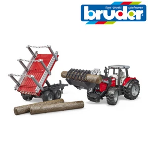 Bruder Toys 02046 Massey Ferguson 7480 Tractor Timber Trailer Logs + Grab Loader - Picture 1 of 3