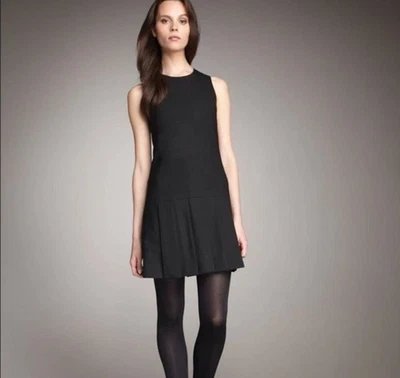 Theory Black Olvana Wool Mini Drop Waist Box Pleat Shift Dress Sleeveless 4 - Image 1 of 4