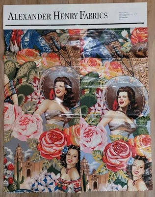 ALEXANDER HENRY Rare OOP Folklorico Las Senoritas Cotton Fabric Salesman Header - Image 1 of 3