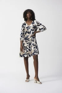 Joseph Ribkoff Multicoloured Flair V Neck Dress 251003 Size UK 14 RRP £275.00 - Picture 1 of 4