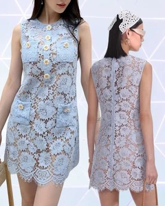 *FREE SHIPPING*New Authentic NWT Self Portrait BLUE FINE LACE MINI DRESS(US0-12) - Picture 1 of 1