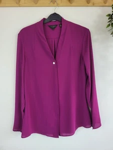 TED BAKER fuchsia V neck zip long sleeve pleat dress shirt blouse Size 2/Uk 10 - Picture 1 of 10